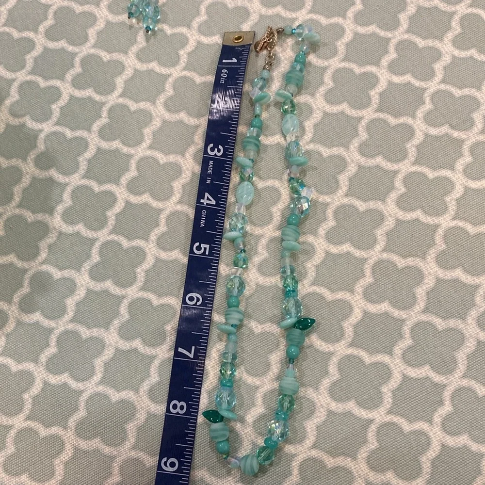 Handmade Teal Beaded Choker Necklace and Earring Set